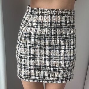 Aritzia Babaton Textured Black & Cream Plaid Mini Skirt